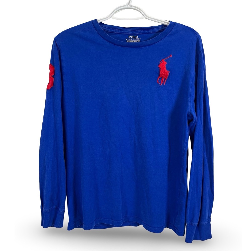 Polo Ralph Lauren Kids XL 18-20 Blue Long Sleeve Big Pony T-Shirt Red 3 Patch